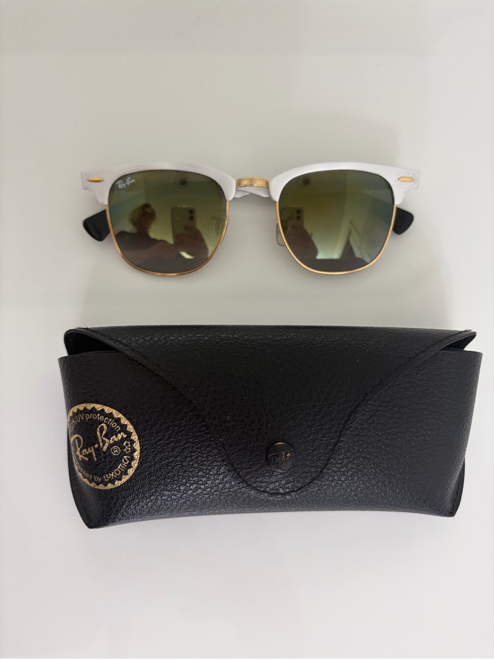 Ray-Ban silver and Gold Clubmaster Style Sunglasses with Green Lenses